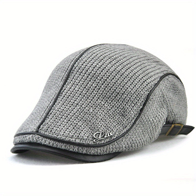 Casquette béret plate tricotée homme avec bordure effet cuir