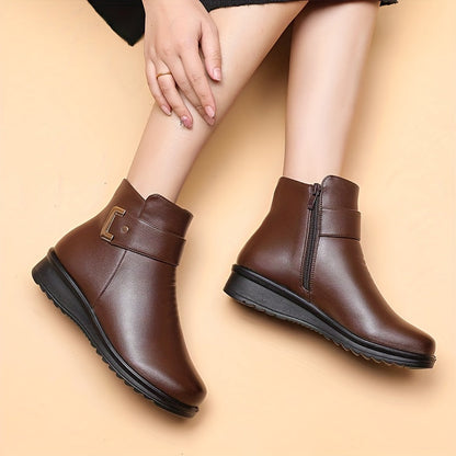 Bottines Femme doublées Chaudes Marron avec Sangle et Boucle Dorée