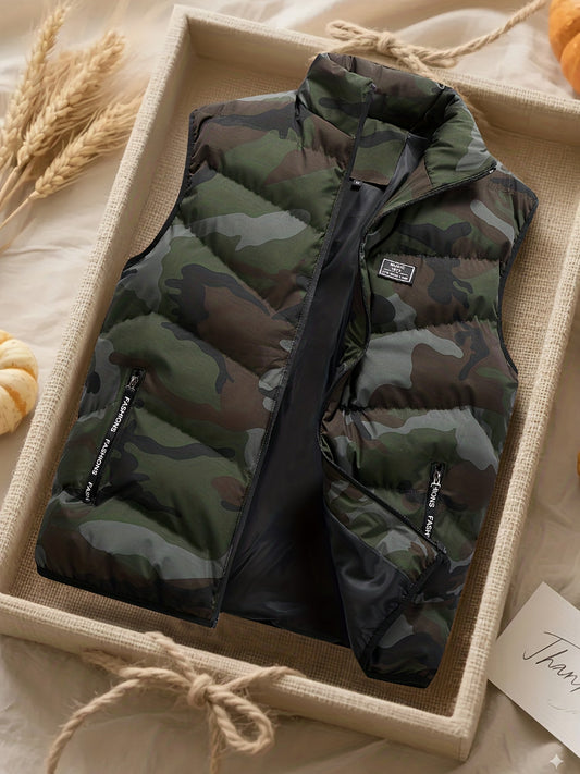 Gilet matelassé homme sans manches à motif camouflage militaire vert