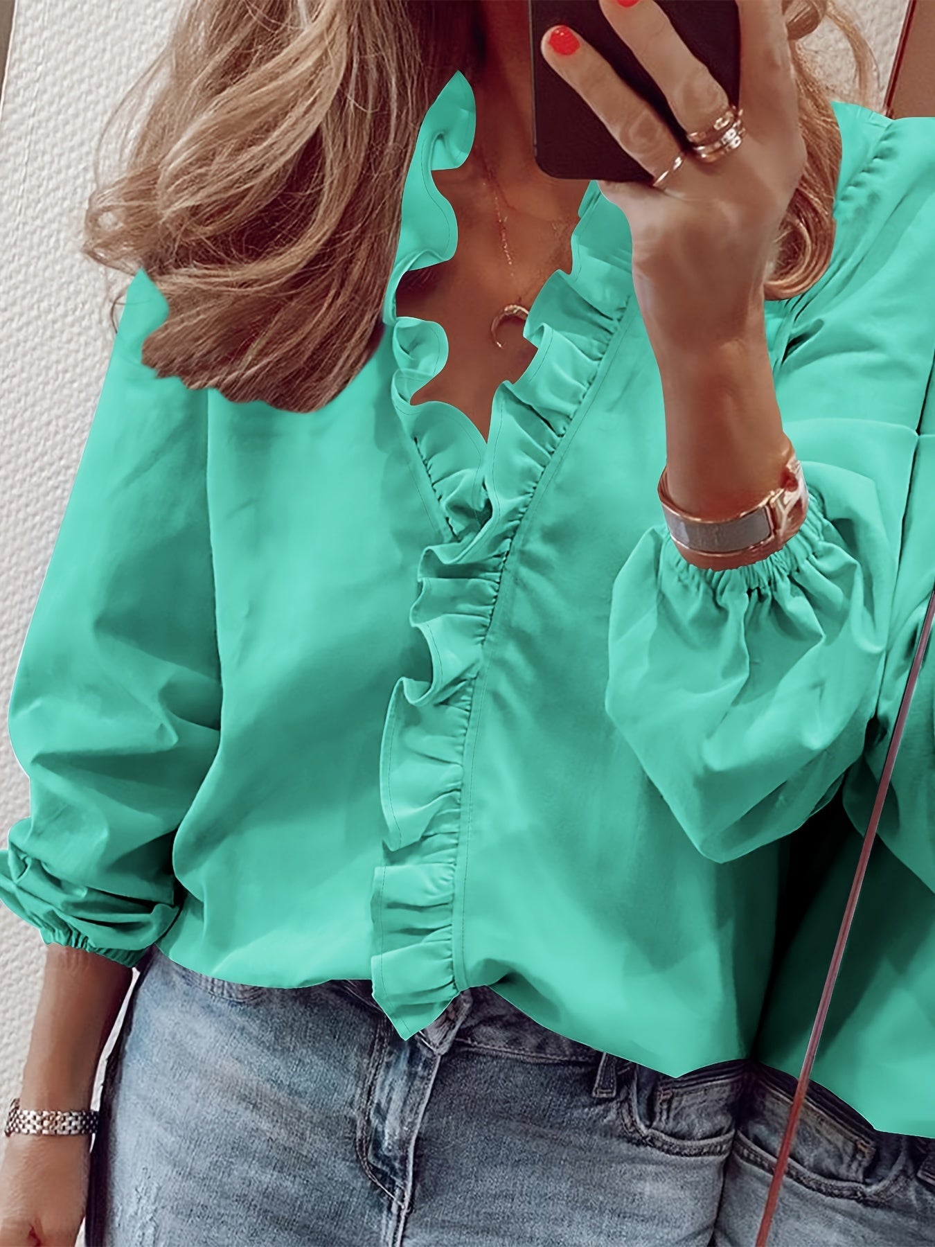 Elegant Women's Blouse with Ruffles Casual Chic Style for Spring and Autumn