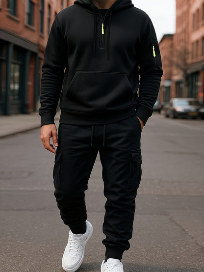 Ensemble Homme Survêtement Capuche et Pantalon Cargo Molletonné Uni