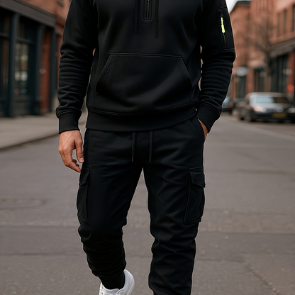 Ensemble Homme Survêtement Capuche et Pantalon Cargo Molletonné Uni