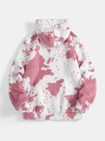 Sweat à capuche Sherpa motif peau de vache bicolore avec poche kangourou