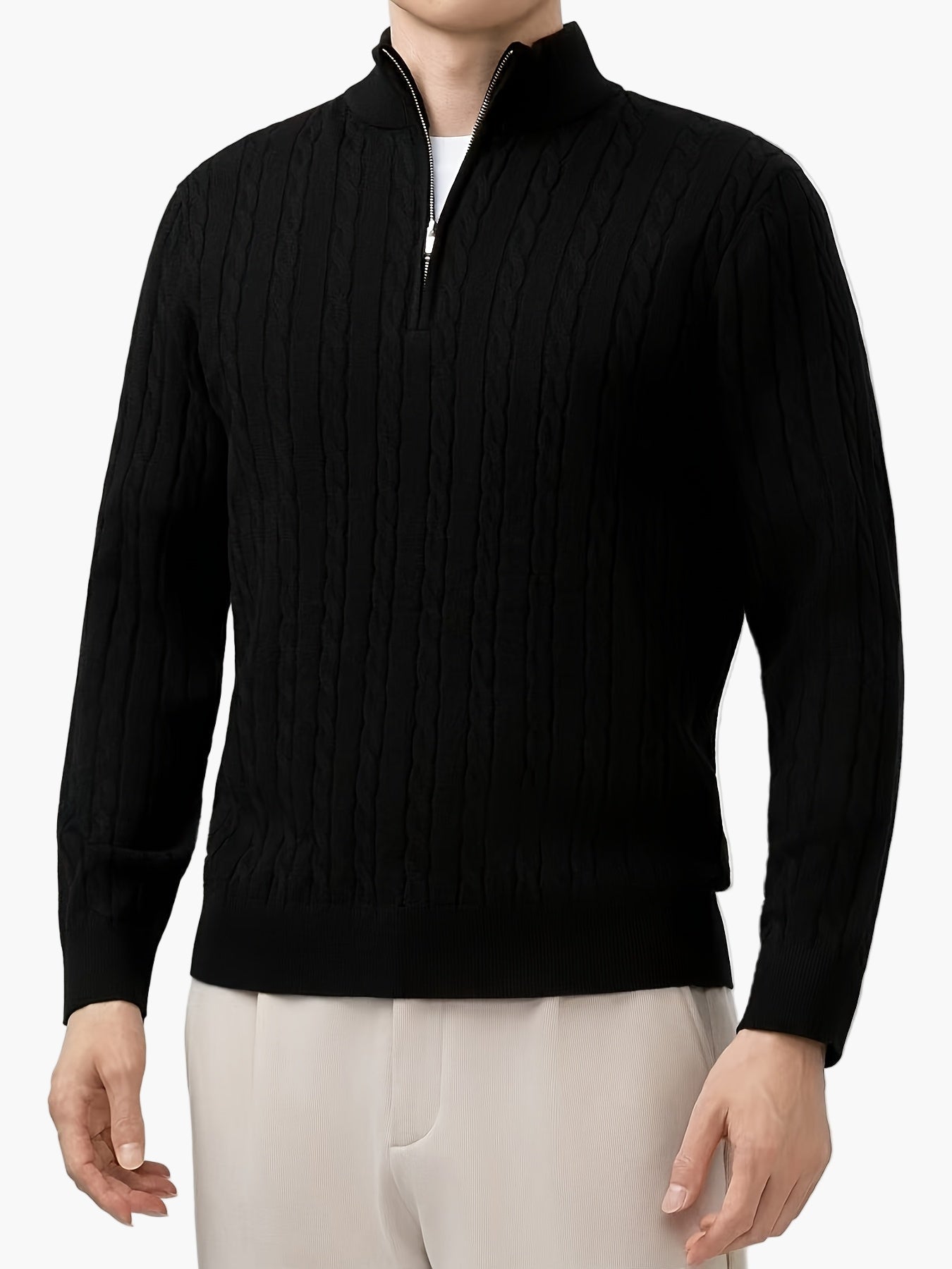 Heren trui met halve rits, casual stijl, met kabelpatroon voor herfst-winter