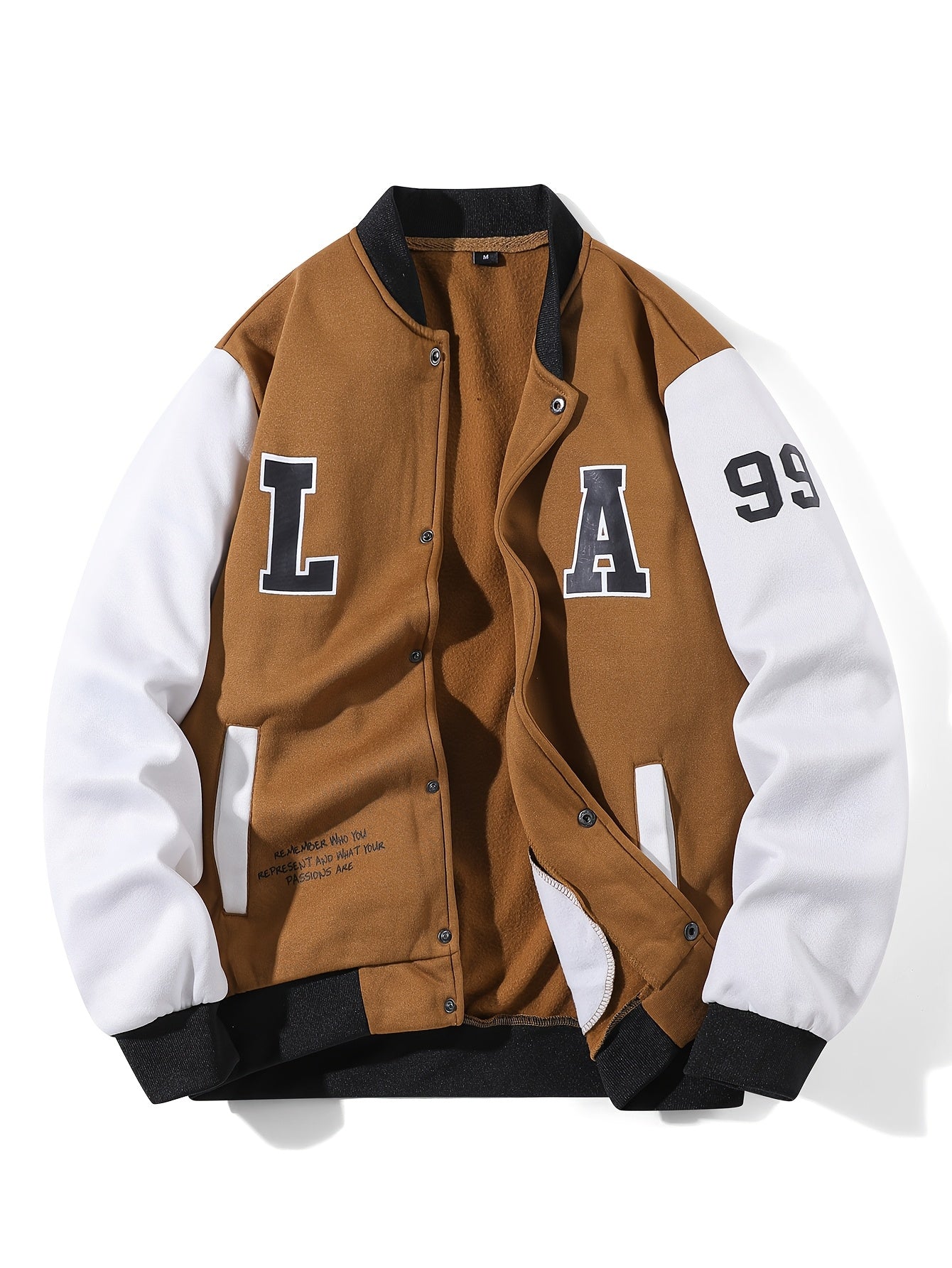 Veste style universitaire bicolore Marron Blanc à boutons pression pour homme