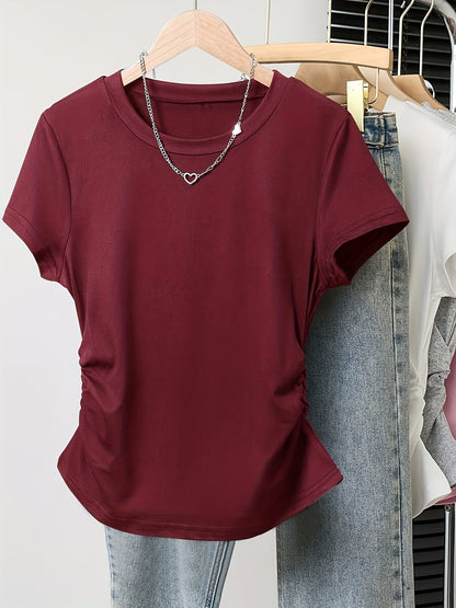 T-shirt basique femme style décontracté à manches courtes pour le quotidien