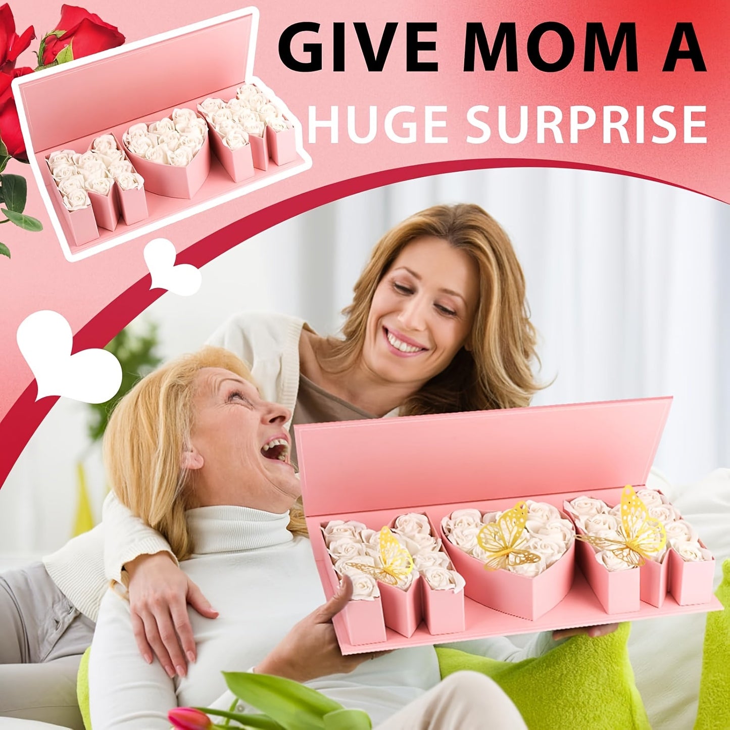 Cofanetto Regalo Fantasia Festa della Mamma Donna – Scatola Espositore Elegante con Scomparti Lettere e Cuore
