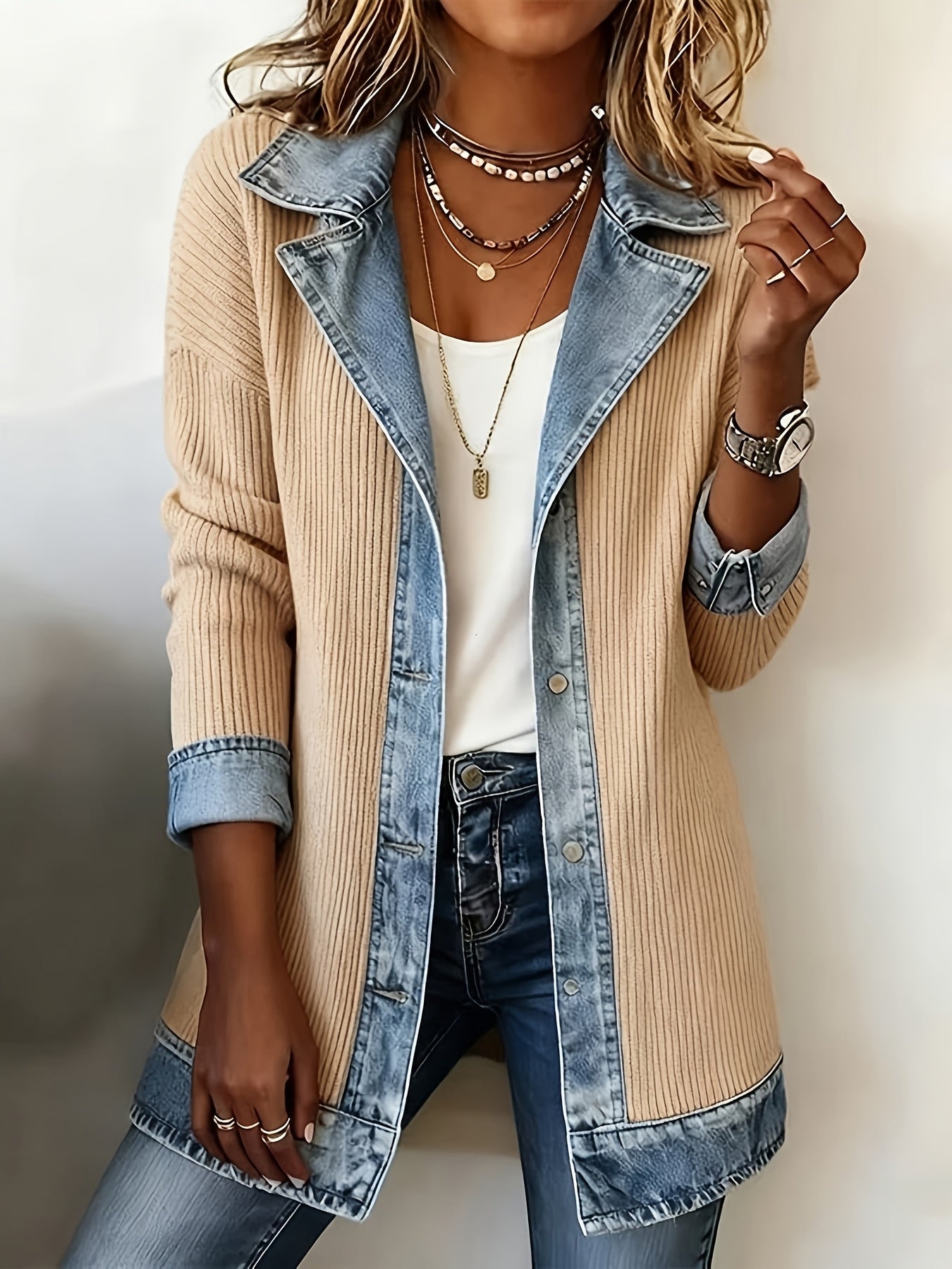 Veste blazer élégante pour femme style urbain chic à revers contrastés