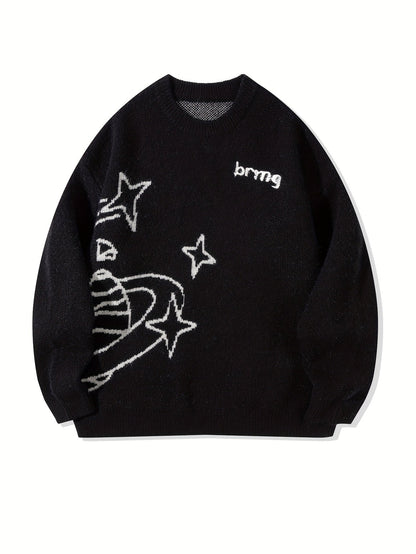 Pull en maille unisexe avec motif Planète et étoiles à col rond