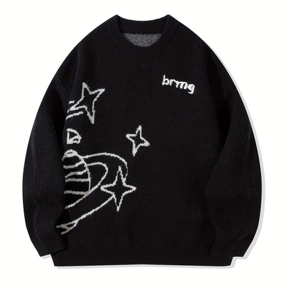 Pull en maille unisexe avec motif Planète et étoiles à col rond