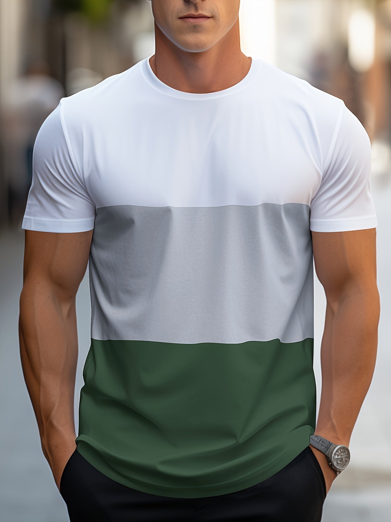 T-shirt Homme Style Décontracté à Bandes Contraste pour Usage Quotidien