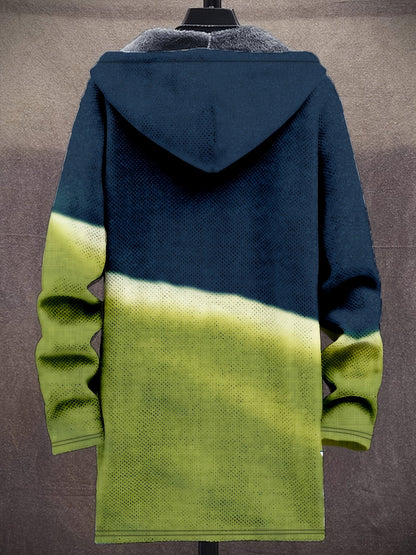 Manteau à capuche doublé en polaire imprimé fantaisie pour homme, fermeture éclair, motif vagues ou animaux