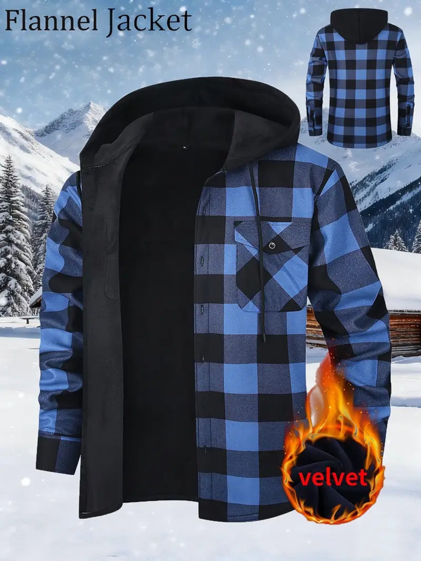 Chemise à Carreaux Homme avec Capuche, Doublure Chaude, Manches Longues