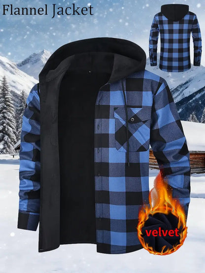 Chemise à Carreaux Homme avec Capuche, Doublure Chaude, Manches Longues