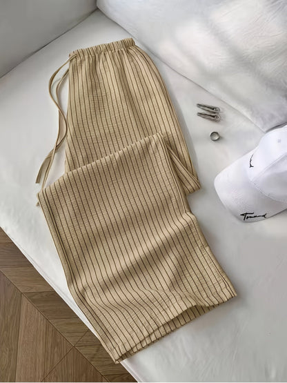 Pantalon ample décontracté à rayures verticales pour femme – Style détente et élégant