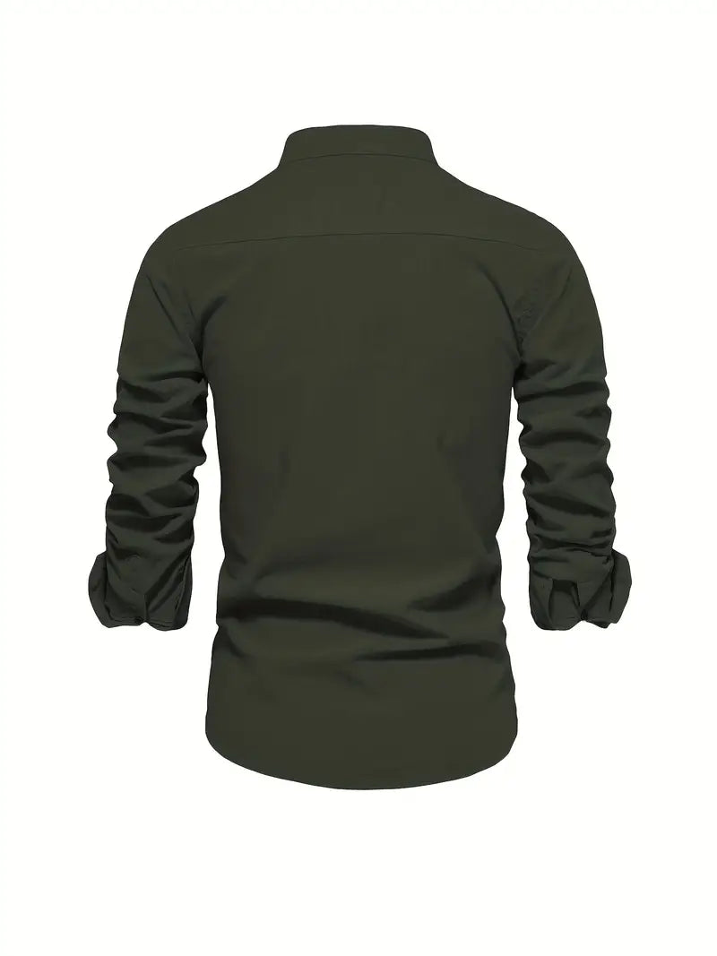 Herreskjorte med mao-krave og lange ærmer, elegant casual businessstil