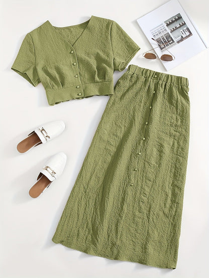 Women's two-piece set long skirt and elegant cropped top casual chic style