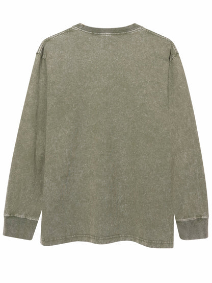 Sweat-shirt unisex lavé col rond décontracté à manches longues effet délavé