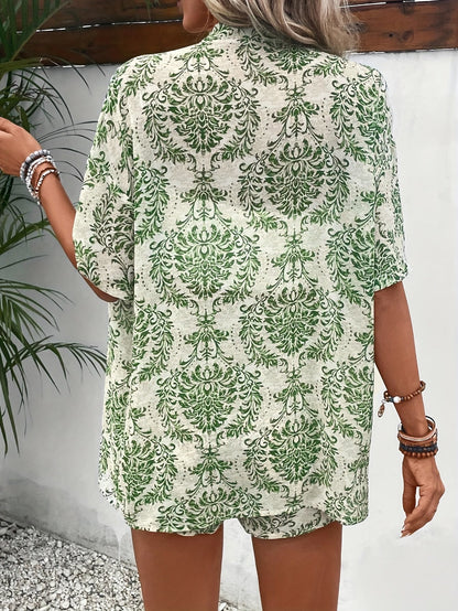 Ensemble Décontracté Femme Style Bohème 2 Pièces Veste Kimono et Short Motif Floral Été