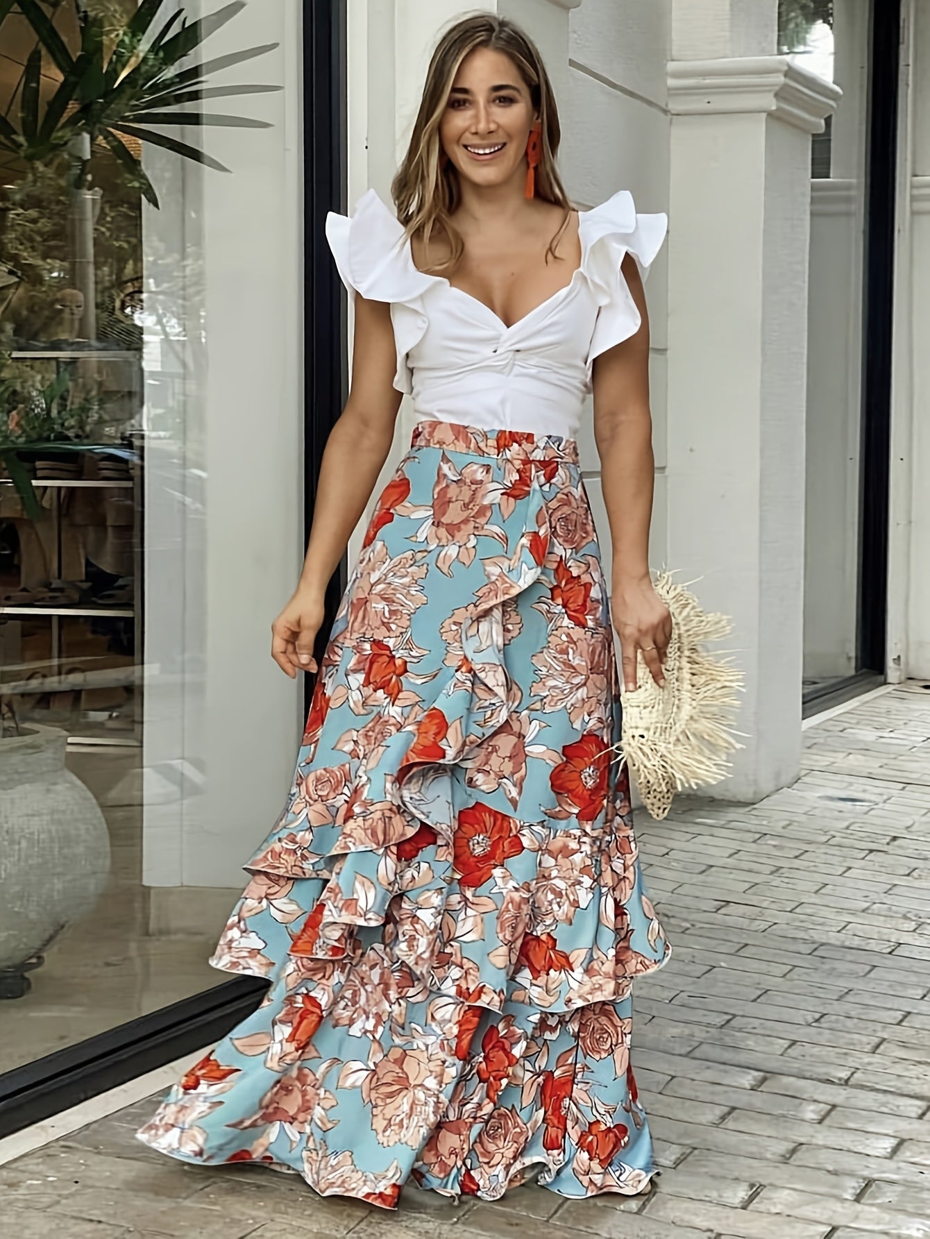 Falda larga elegante para mujer con volantes estilo cartera para verano y ocasiones especiales