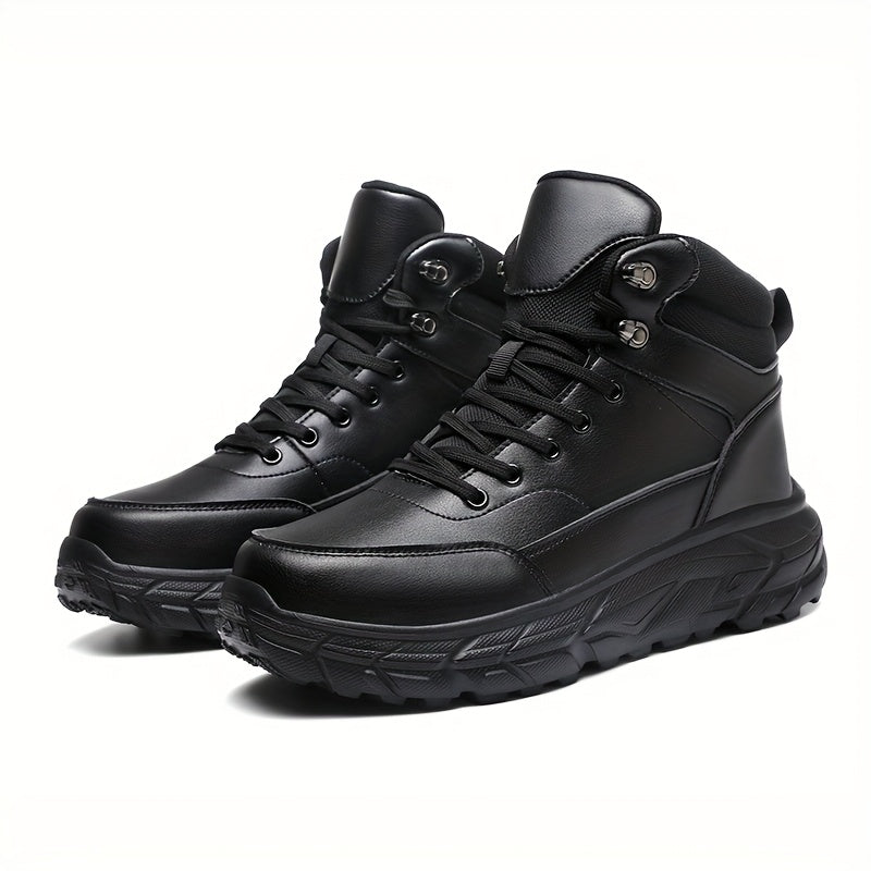 Bottes montantes homme noires, style randonnée, lacets et œillets métalliques