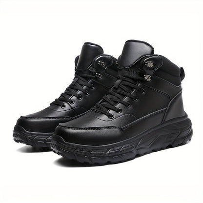 Bottes montantes homme noires, style randonnée, lacets et œillets métalliques