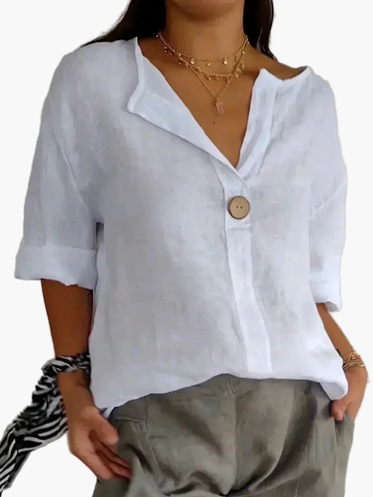 Chemisier femme décontracté col V style bohème chic pour usage quotidien