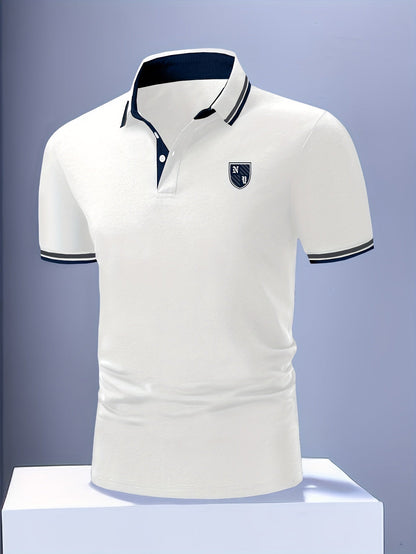 Polo décontracté pour homme style universitaire, col élégant, manches courtes, idéal pour l'été