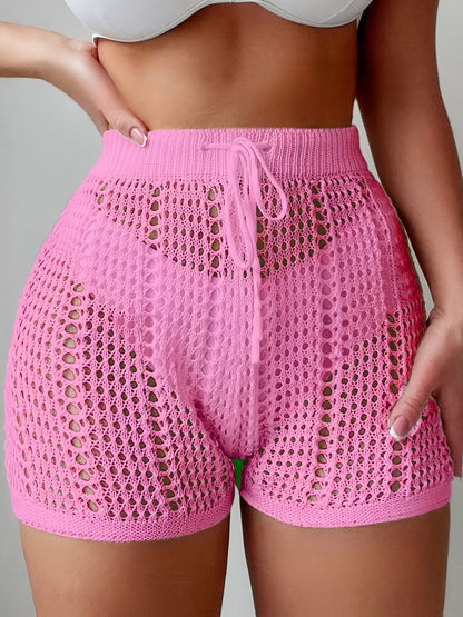 High-waisted openwork shorts for women, casual chic beach style for holidays and leisure