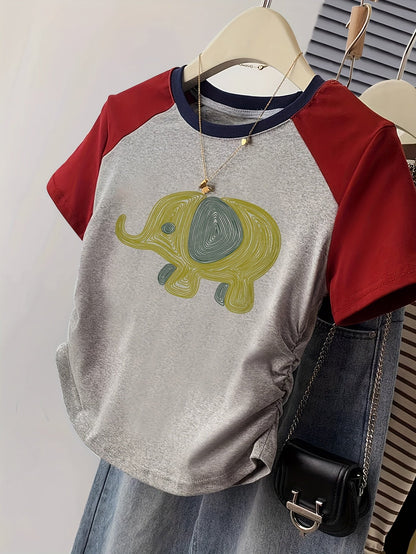 Camiseta casual para mujer estilo Y2K con diseño gráfico de elefante para el verano