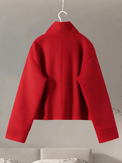 Veste courte femme col montant boutonnée décontractée couleur unie
