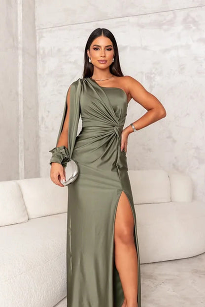 Abito da sera donna monospalla elegante stile drappeggiato per evento e cerimonia