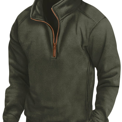 Polaire Homme Demi-Zip Col Montant Manches Longues Poches Latérales