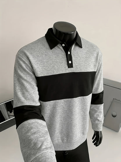 Polo à manches longues homme bicolore rayé col noir