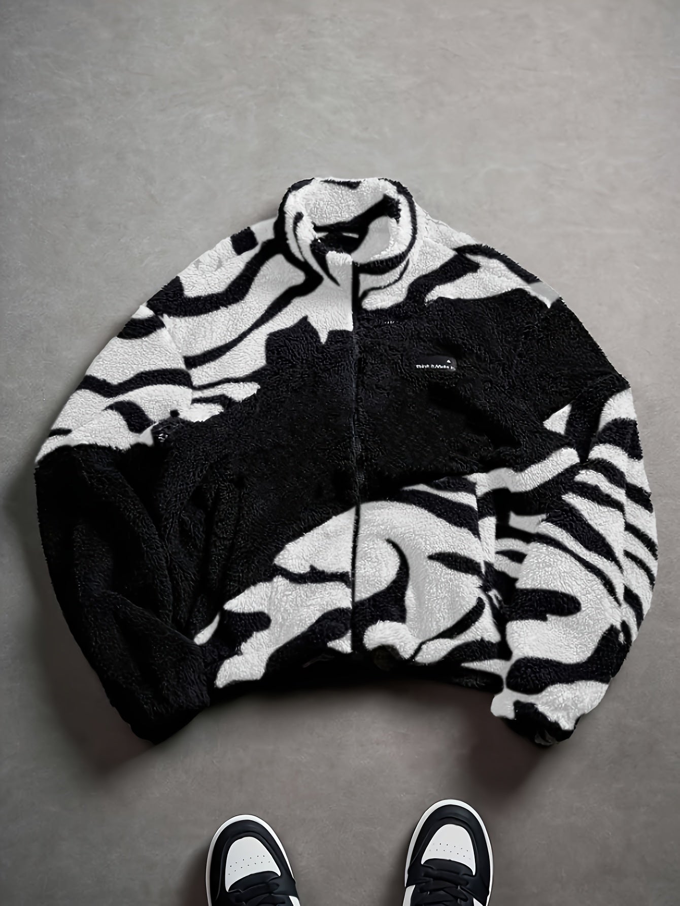 Veste Polaire Zippée Motif Zèbre Bicolore Col Montant
