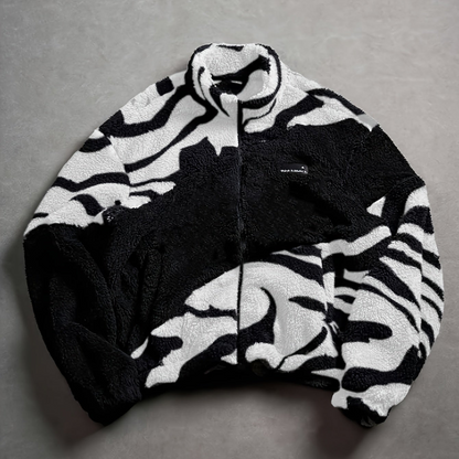 Veste Polaire Zippée Motif Zèbre Bicolore Col Montant