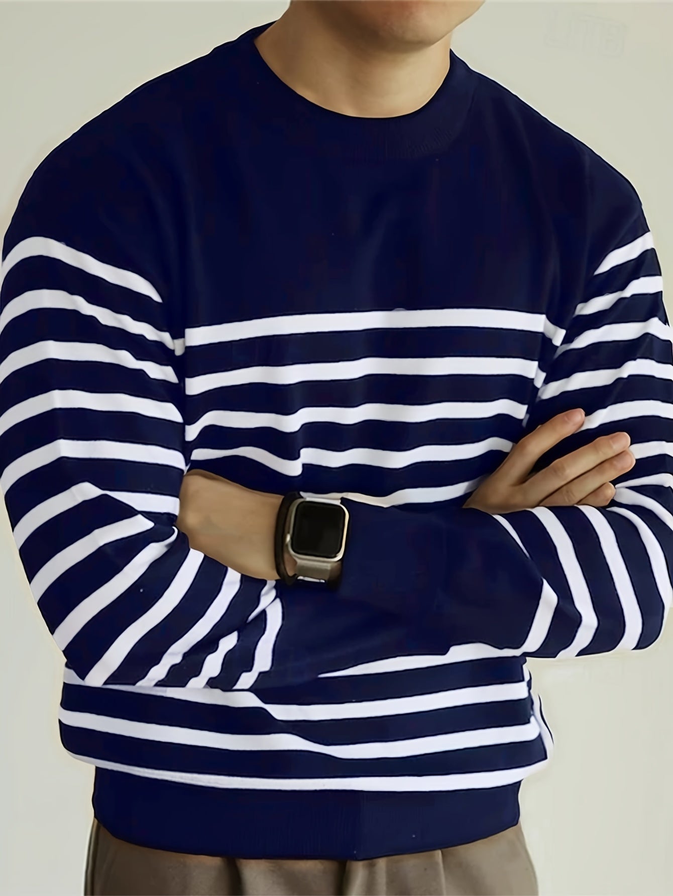 Pull Homme Marinière Col Rond Rayé Manches Longues Noir Blanc