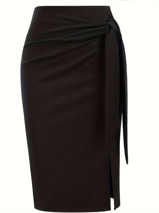 Jupe crayon élégante femme nouée à la taille, fente latérale, style bureau ou soirée