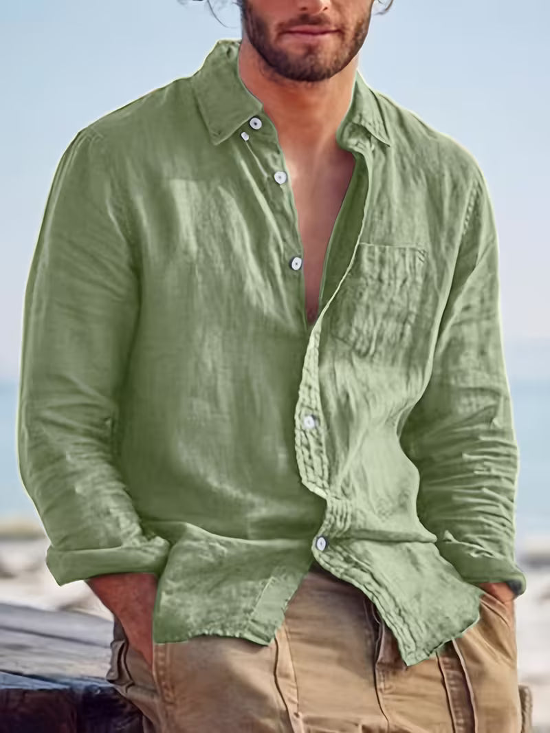 Chemise décontractée pour homme à manches longues style plage – Idéale pour sorties et vacances