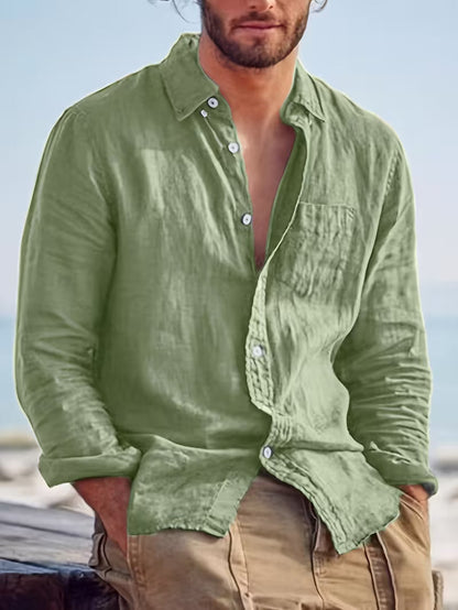 Chemise décontractée pour homme à manches longues style plage – Idéale pour sorties et vacances