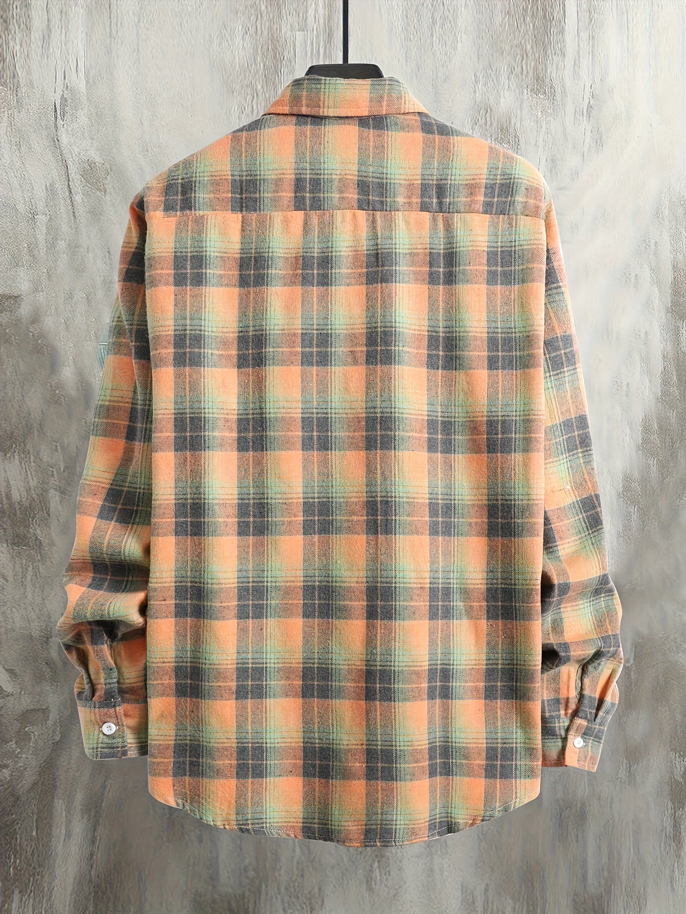 Chemise à carreaux homme, manches longues, orange et gris, style décontracté