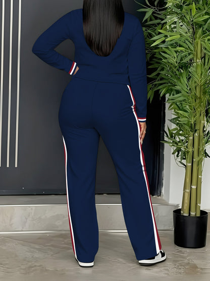 Ensemble Sport Décontracté Femme Manches Longues et Pantalon Rayures Latérales
