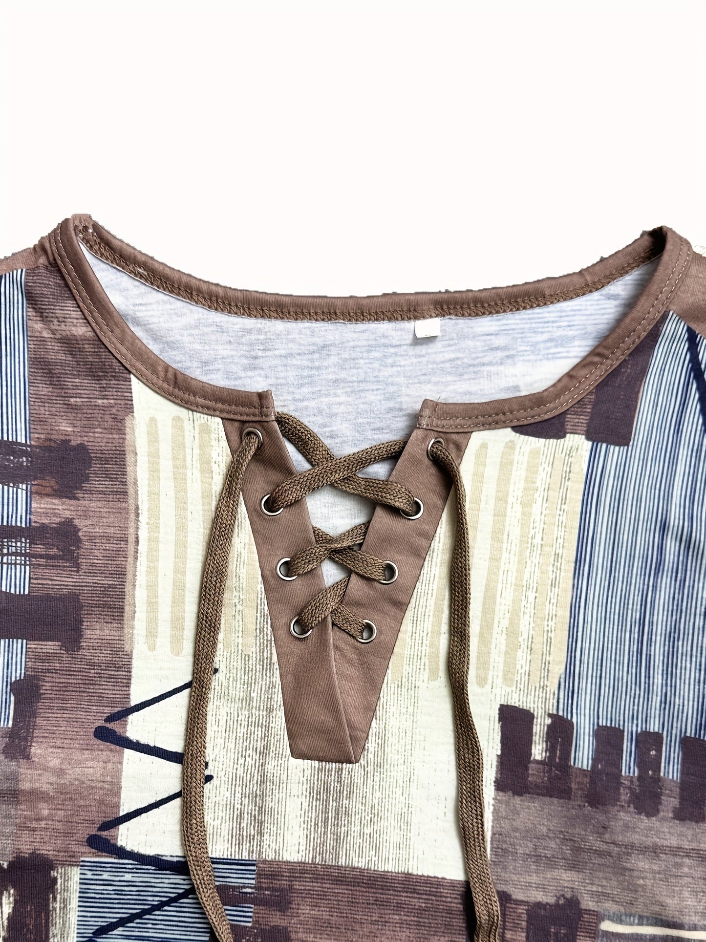 T-shirt décontracté à motif géométrique lacé pour femme, style estival urbain