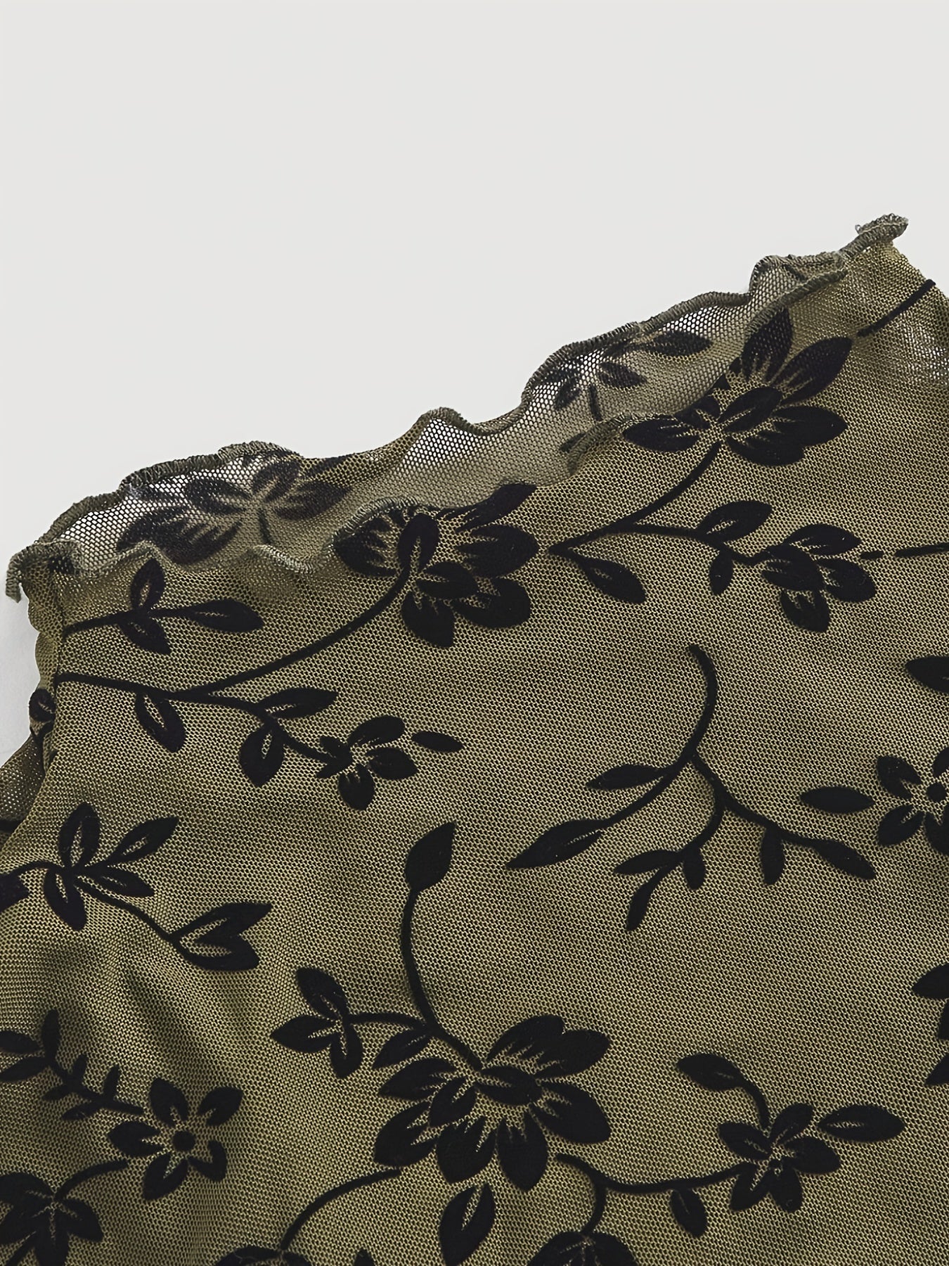 Top donna stile elegante con stampa floreale trasparente e collo alto