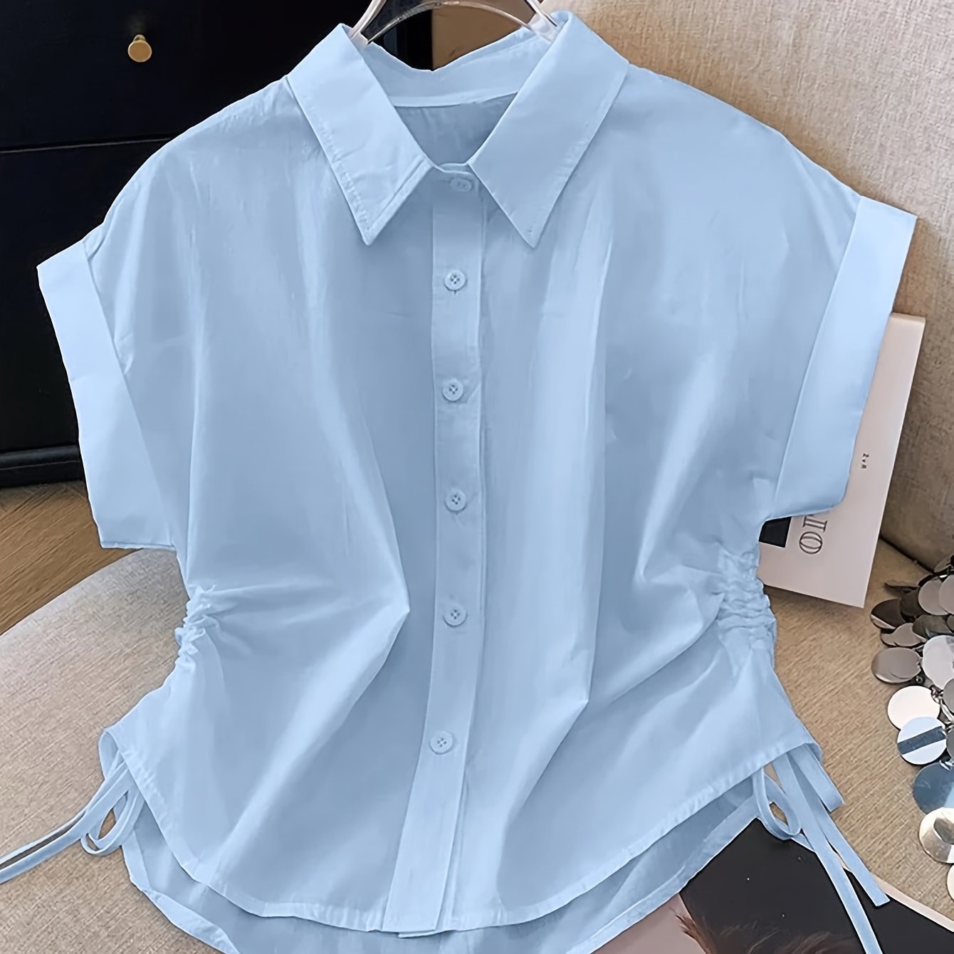 Chemise Femme Manches Courtes Élégante à Boutons Style Moderne