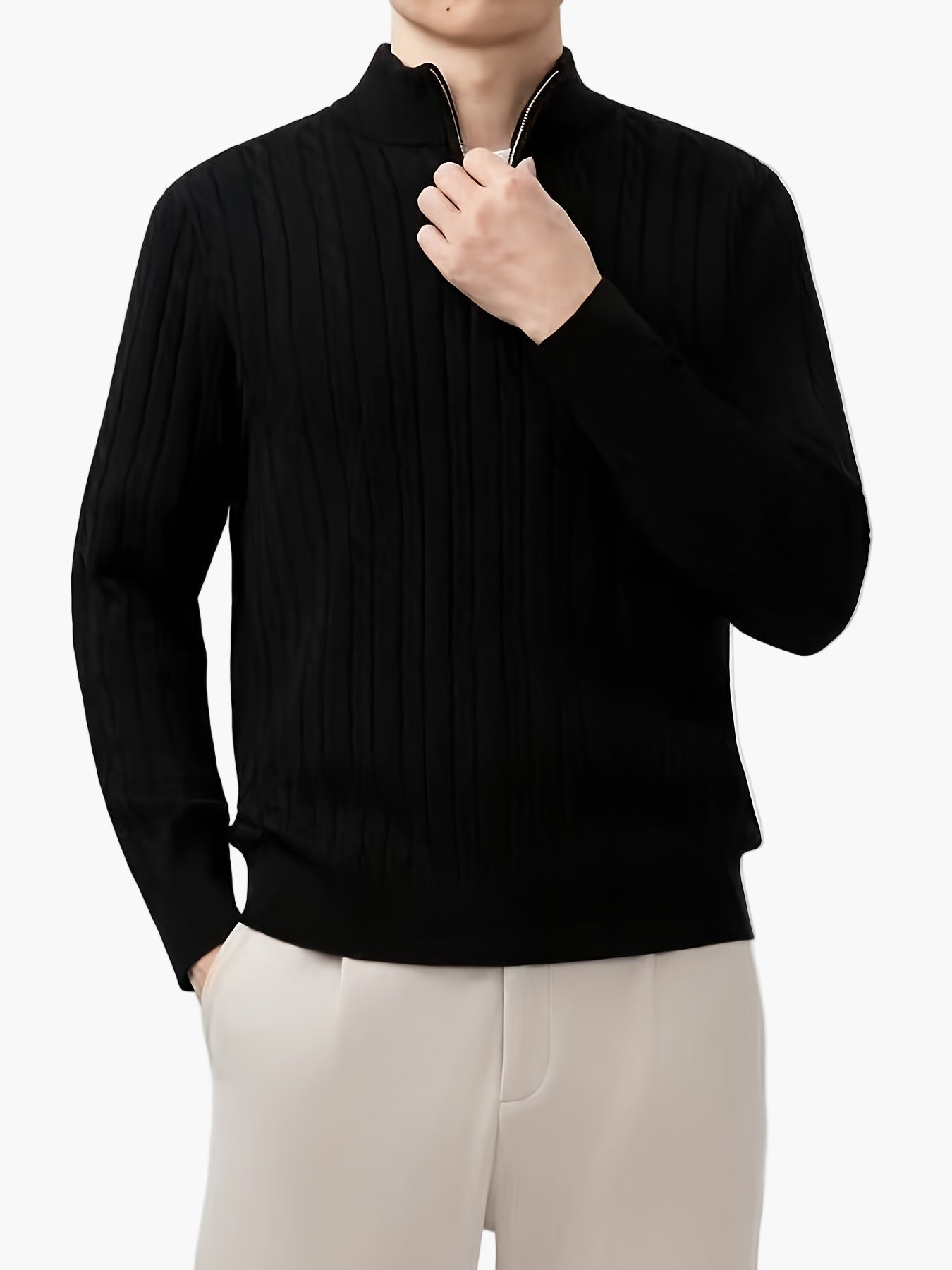 Heren trui met halve rits, casual stijl, met kabelpatroon voor herfst-winter