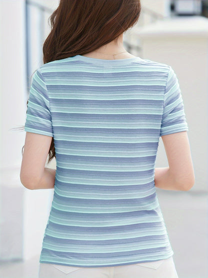 T-shirt Femme Style Décontracté à Rayures pour l'Été
