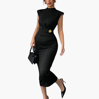 Elegante dames midilengte jurk in bodycon-stijl met hoge hals, voor avond of kantoor