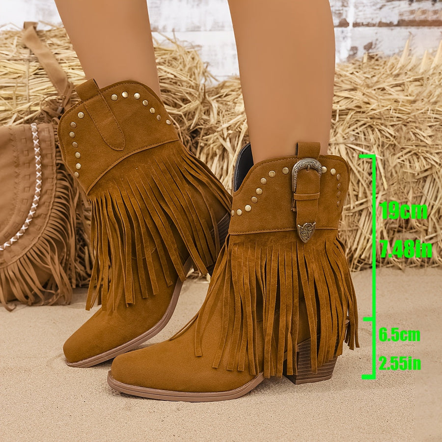 Westernstiefel für Damen mit Fransen, Nieten und Schnalle