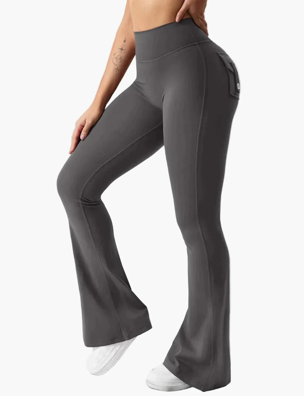 Legging cargo de fitness femme coupe évasée push-up taille haute pour sport et loisirs